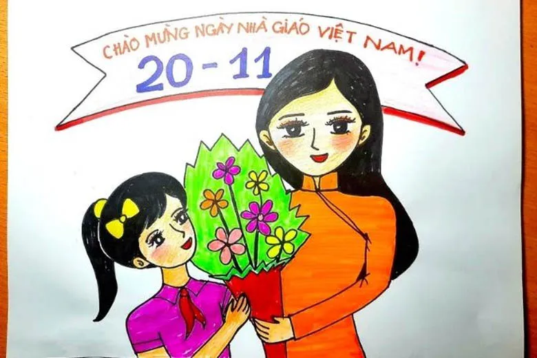 Tranh vẽ học sinh và giáo viên