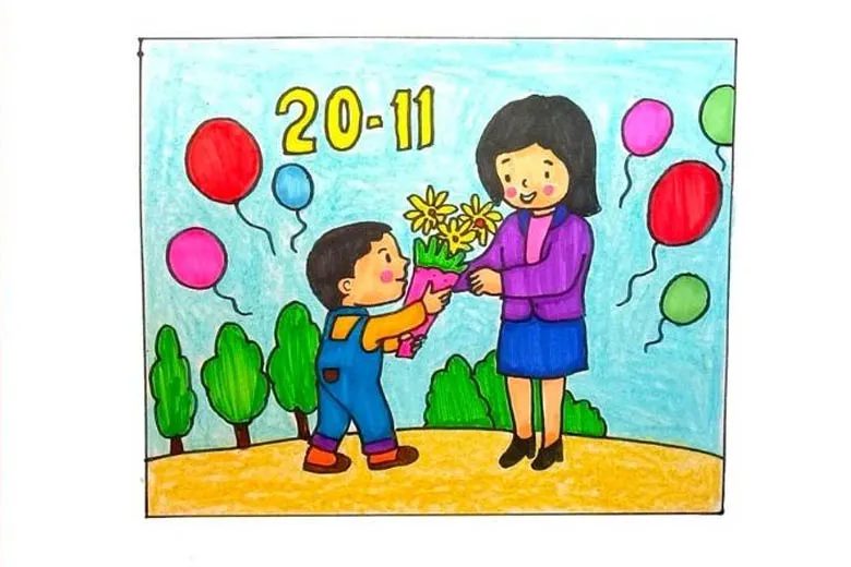 Vẽ tranh 20/11 với màu sắc tươi sáng
