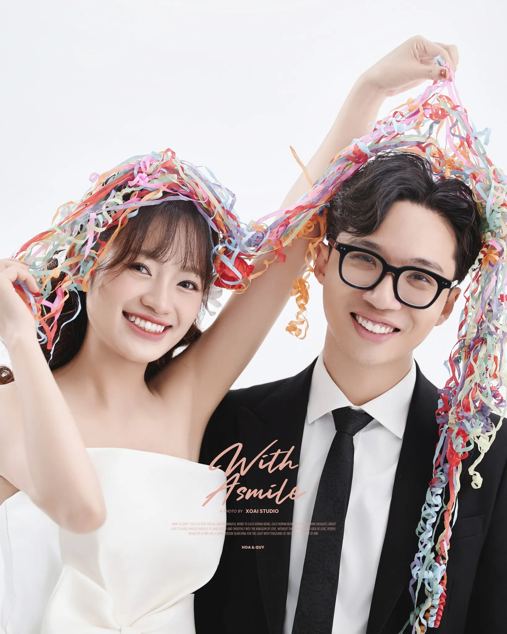 Ví dụ về ảnh cưới chụp trong studio với các phông nền khác nhau