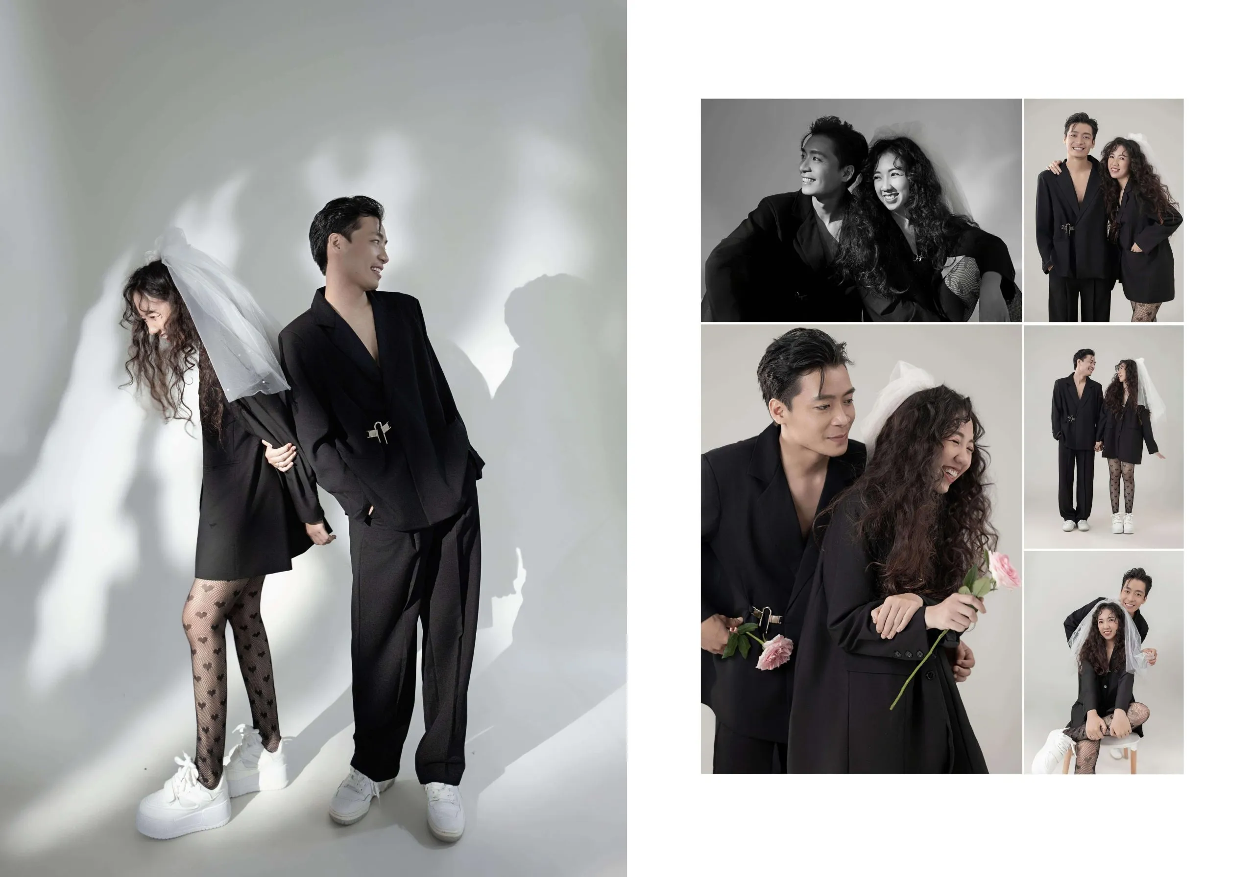 Phông nền trắng studio kết hợp hiệu ứng khói mờ ảo cho ảnh cưới