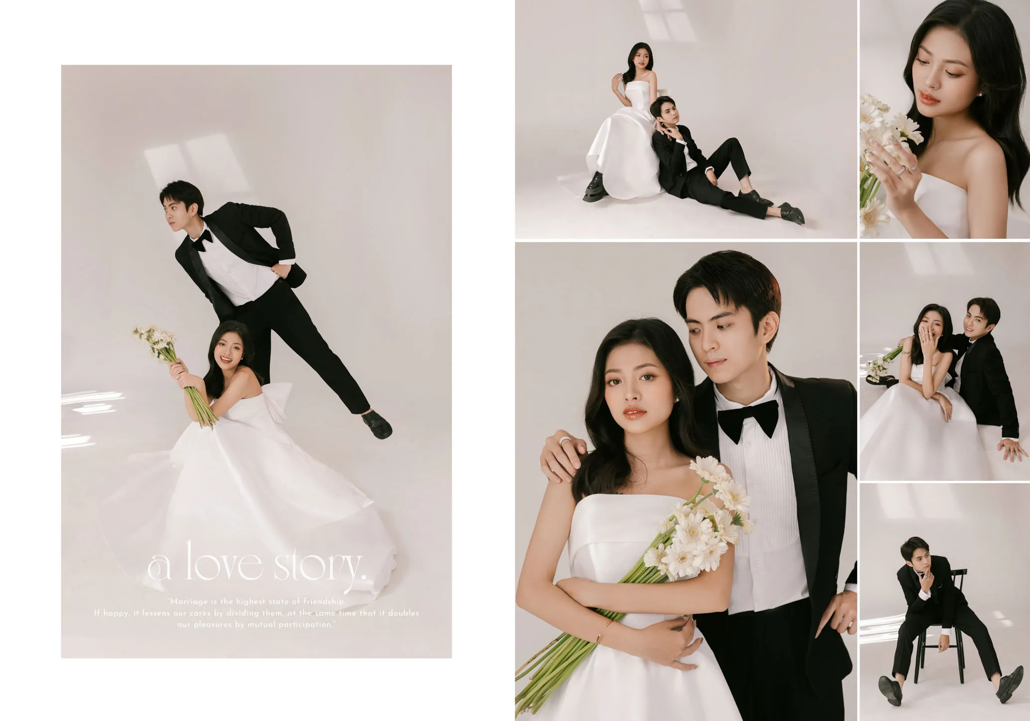 Ánh sáng tạo hiệu ứng nghệ thuật trên phông ảnh cưới studio trắng
