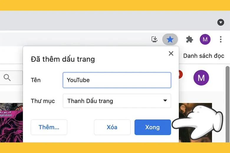 Bước 3: Lưu và chỉnh sửa tên, chọn thư mục cho Bookmark.