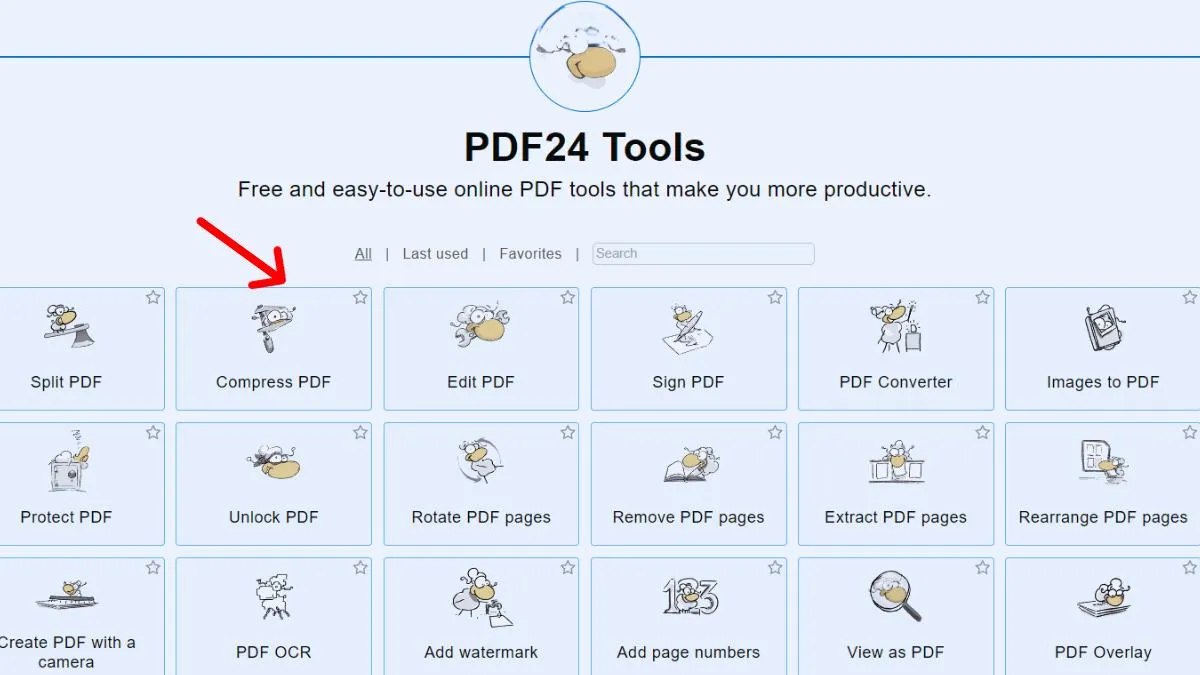 Trang chủ PDF24 Tools với các công cụ làm việc với PDF