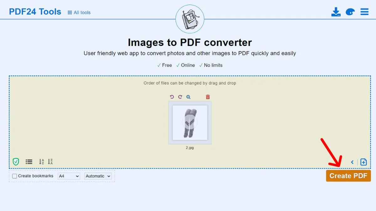 Hoàn tất tạo file PDF trên công cụ trực tuyến PDF24 Tools