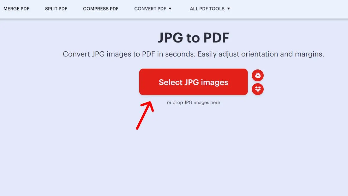Giao diện ILovePDF, chọn file để chuyển đổi sang PDF