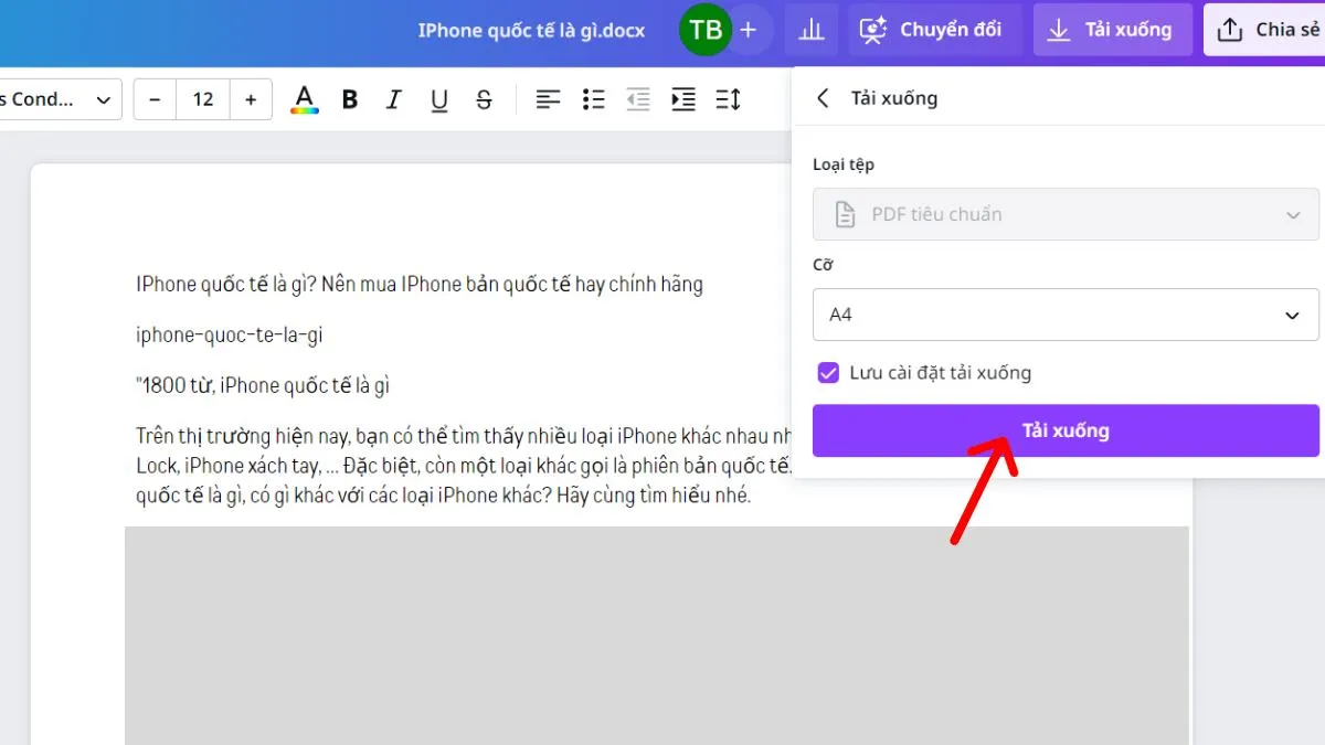 Hoàn tất tải file PDF về từ Canva sau khi chuyển đổi