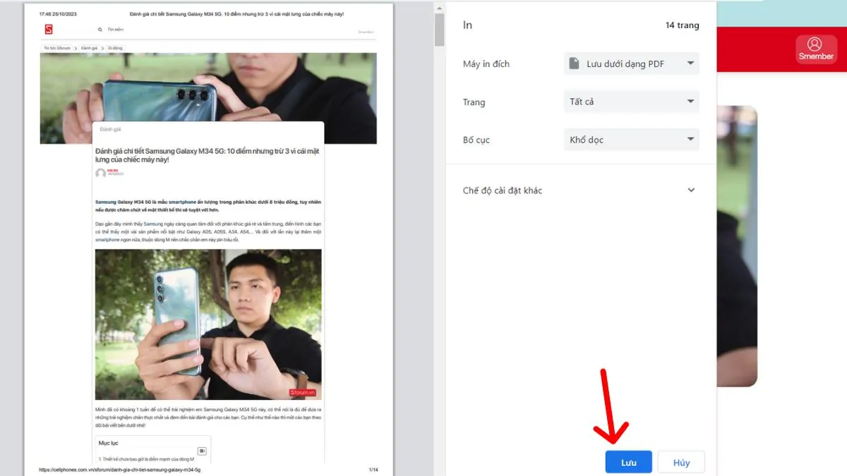 Tùy chọn lưu trang web dưới dạng PDF từ trình duyệt