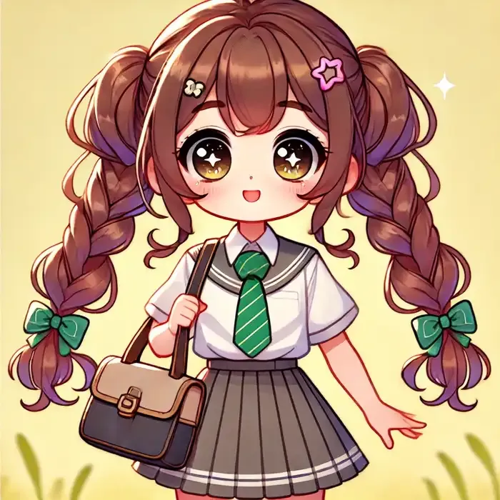 Chibi nữ học sinh cấp 2 tết tóc bím siêu dễ thương