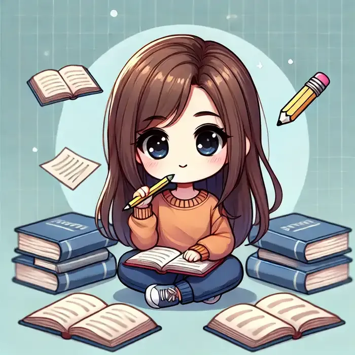 Hình ảnh chibi học sinh cấp 2 đang chăm chú học bài