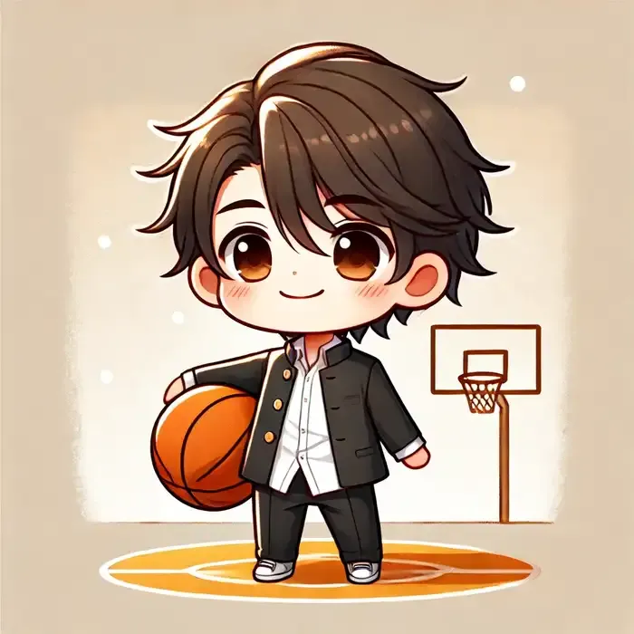 Hình vẽ chibi nam học sinh cấp 2 chơi bóng rổ
