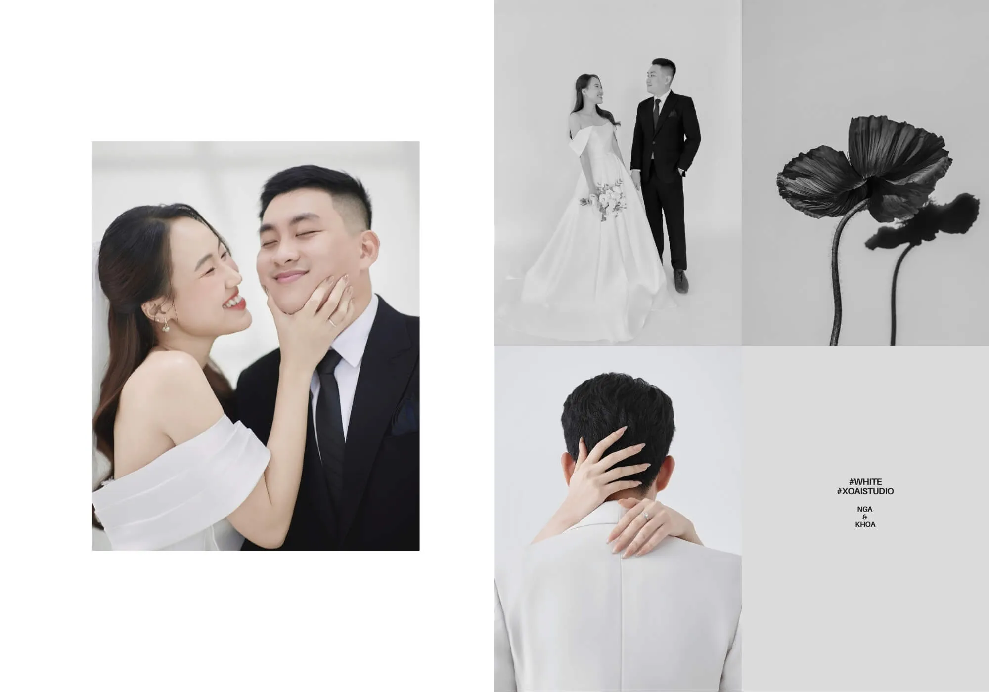 Chụp ảnh cưới chân dung trên phông trắng tinh khôi trong studio