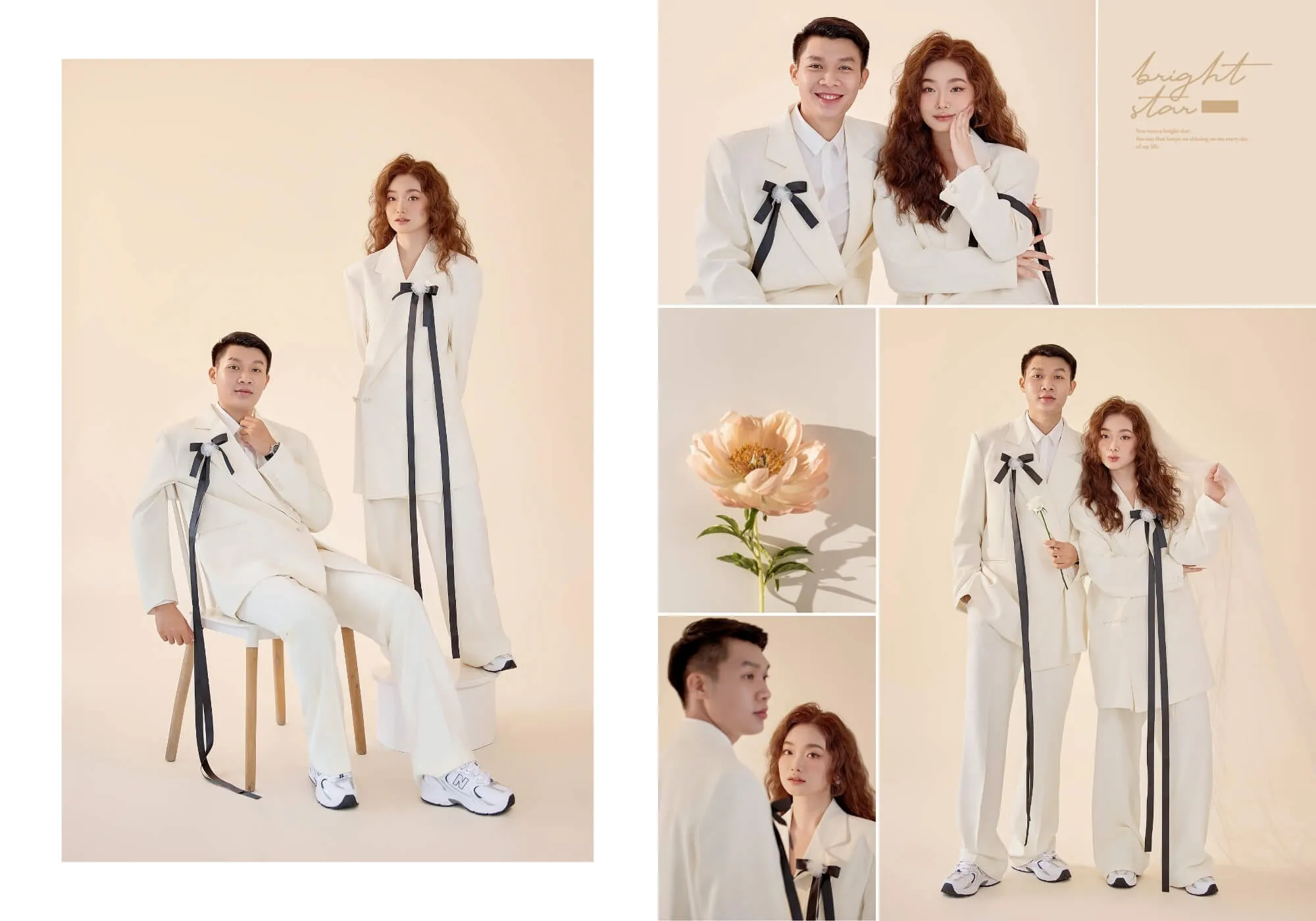 Phông ảnh cưới studio màu trắng kem tạo cảm giác ấm áp