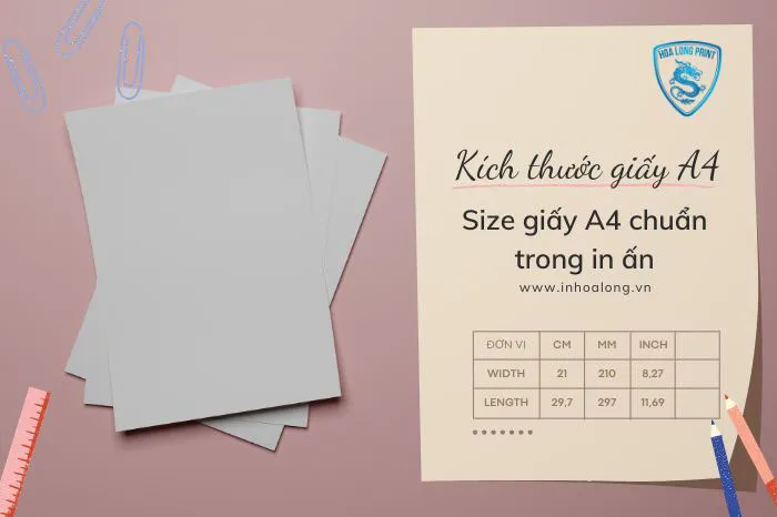 Kích thước giấy A4 theo từng đơn vị cm, mm, inch
