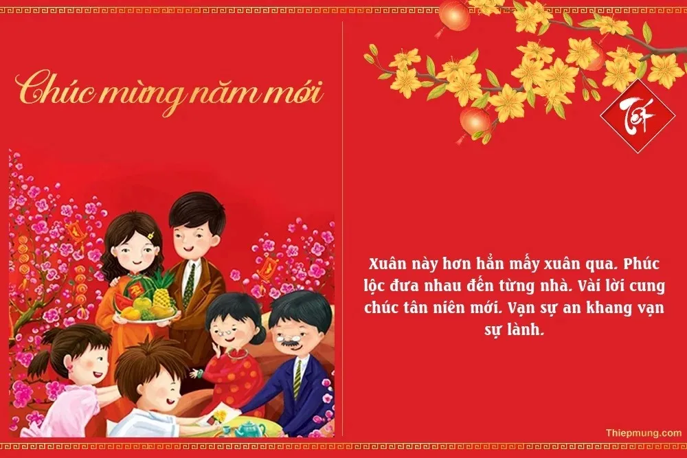 Thiệp chúc mừng năm mới 2025 tông đỏ may mắn