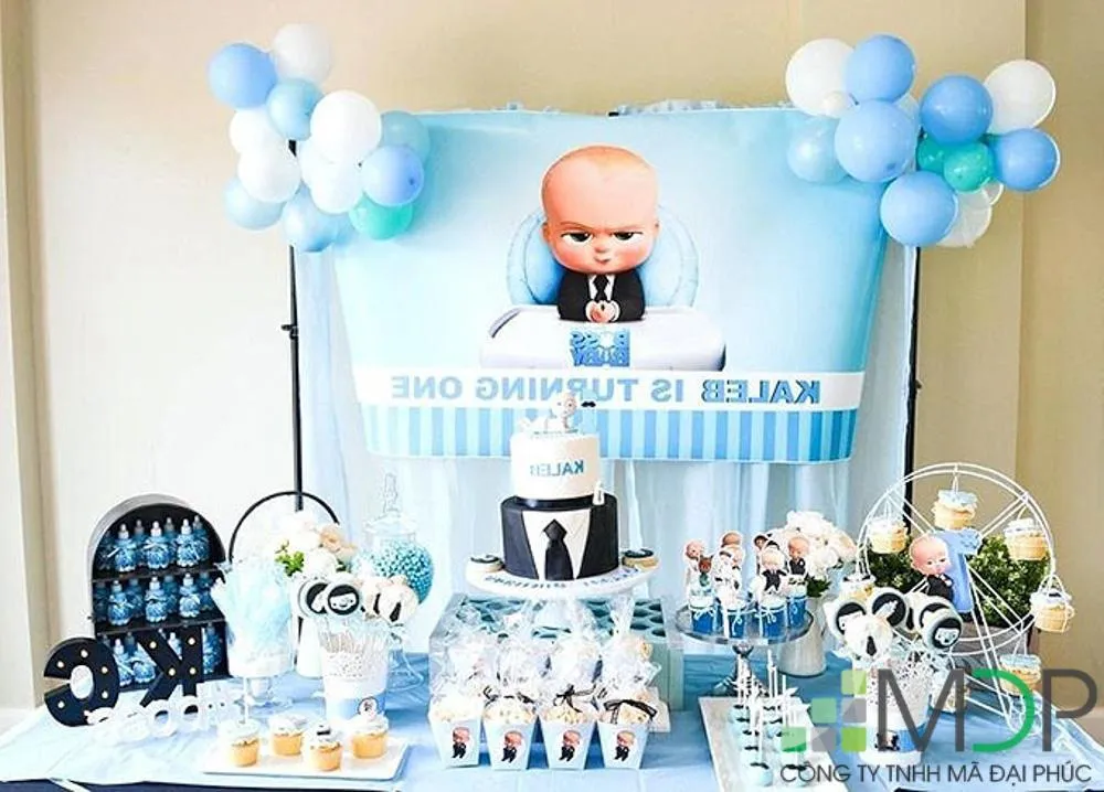 Backdrop sinh nhật công ty hoặc người lớn với logo và thông điệp