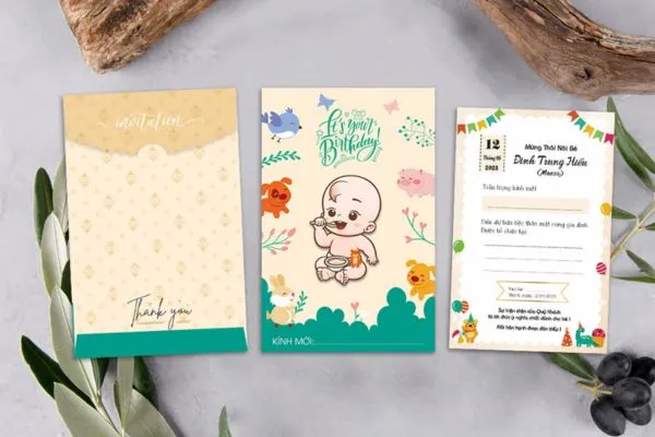 Các loại giấy và kích thước thiệp thôi nôi phổ biến