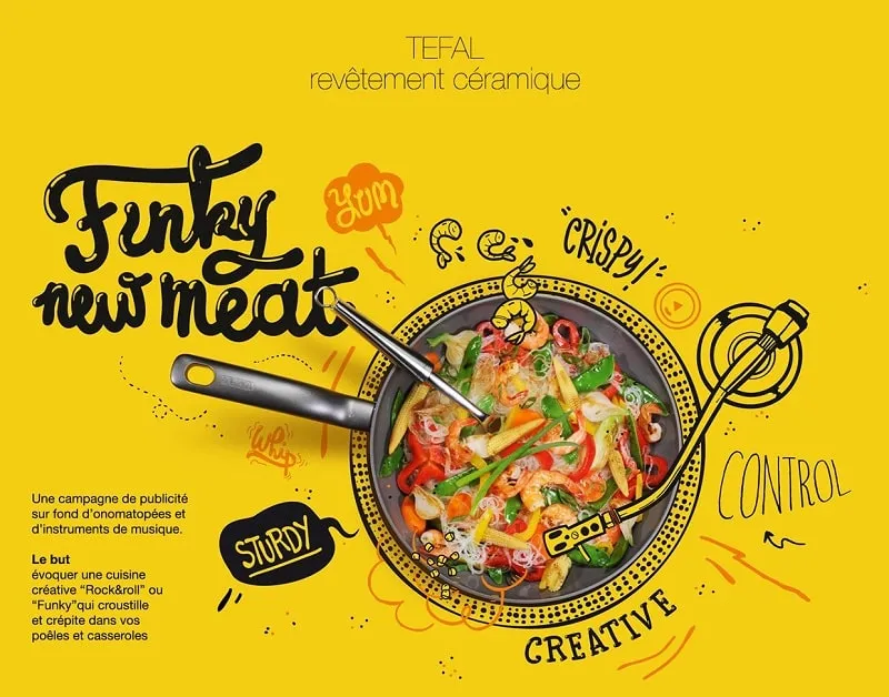 Poster đồ ăn nổi bật trên nền vàng