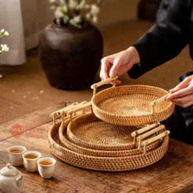 Rổ mây tre đan trang trí phông nền chụp ảnh Tết