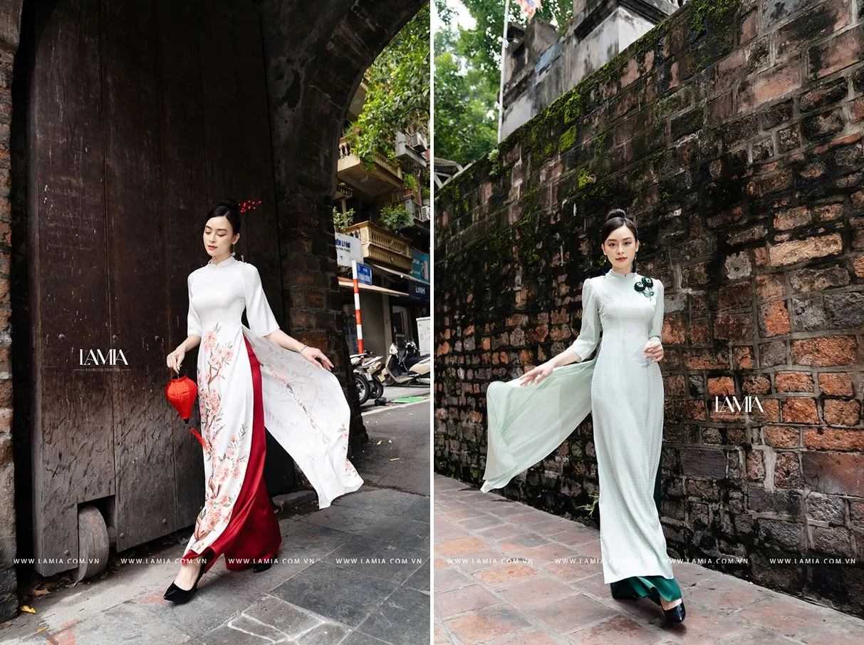 tạo dáng cầm tà áo sau