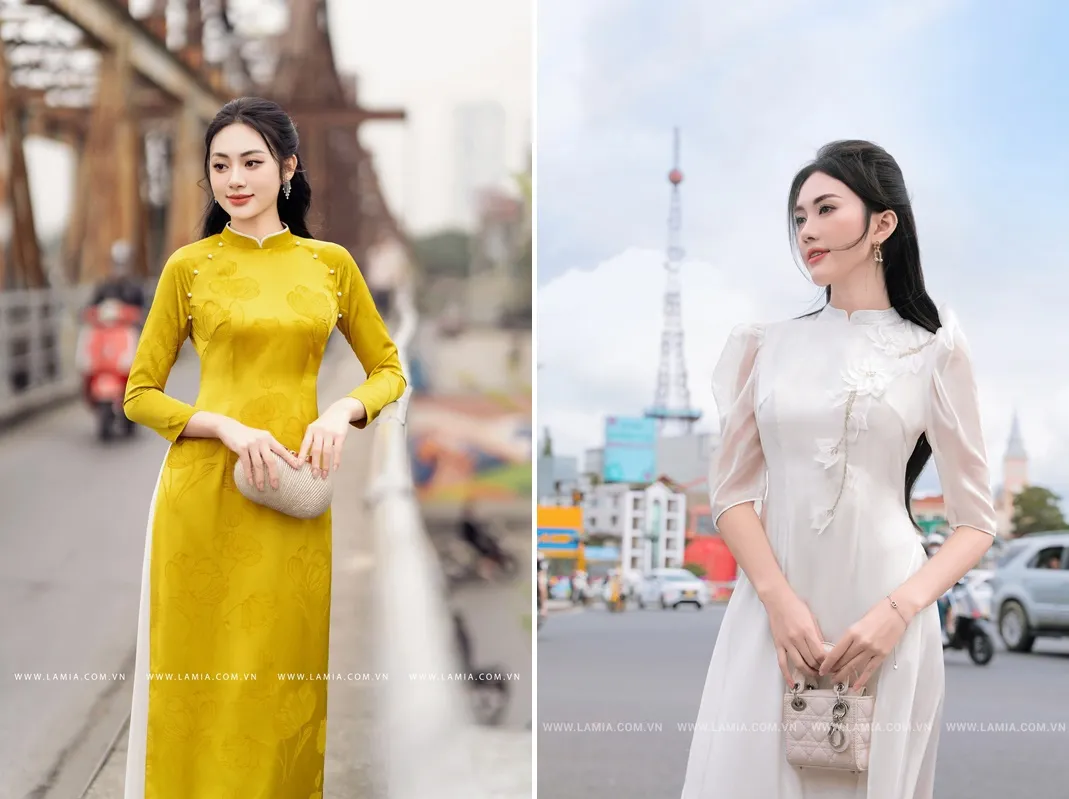 tạo dáng chắp tay áo dài