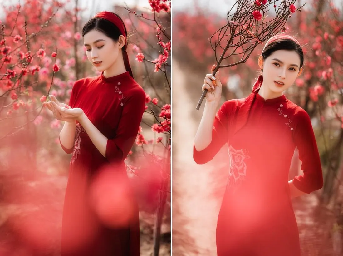 tạo dáng áo dài du xuân