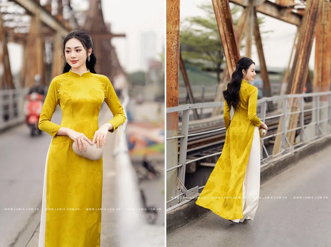 tạo dáng đứng áo dài