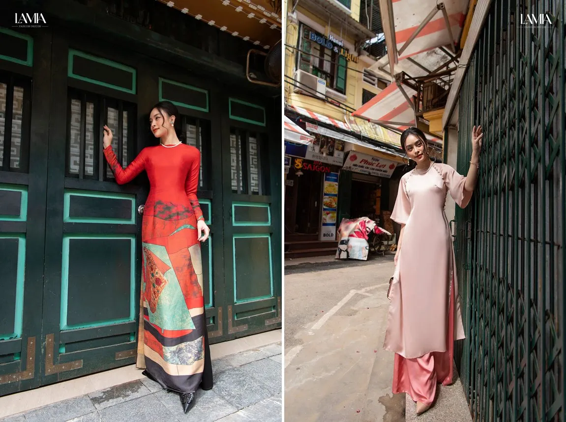 tạo dáng nghiêng đầu áo dài