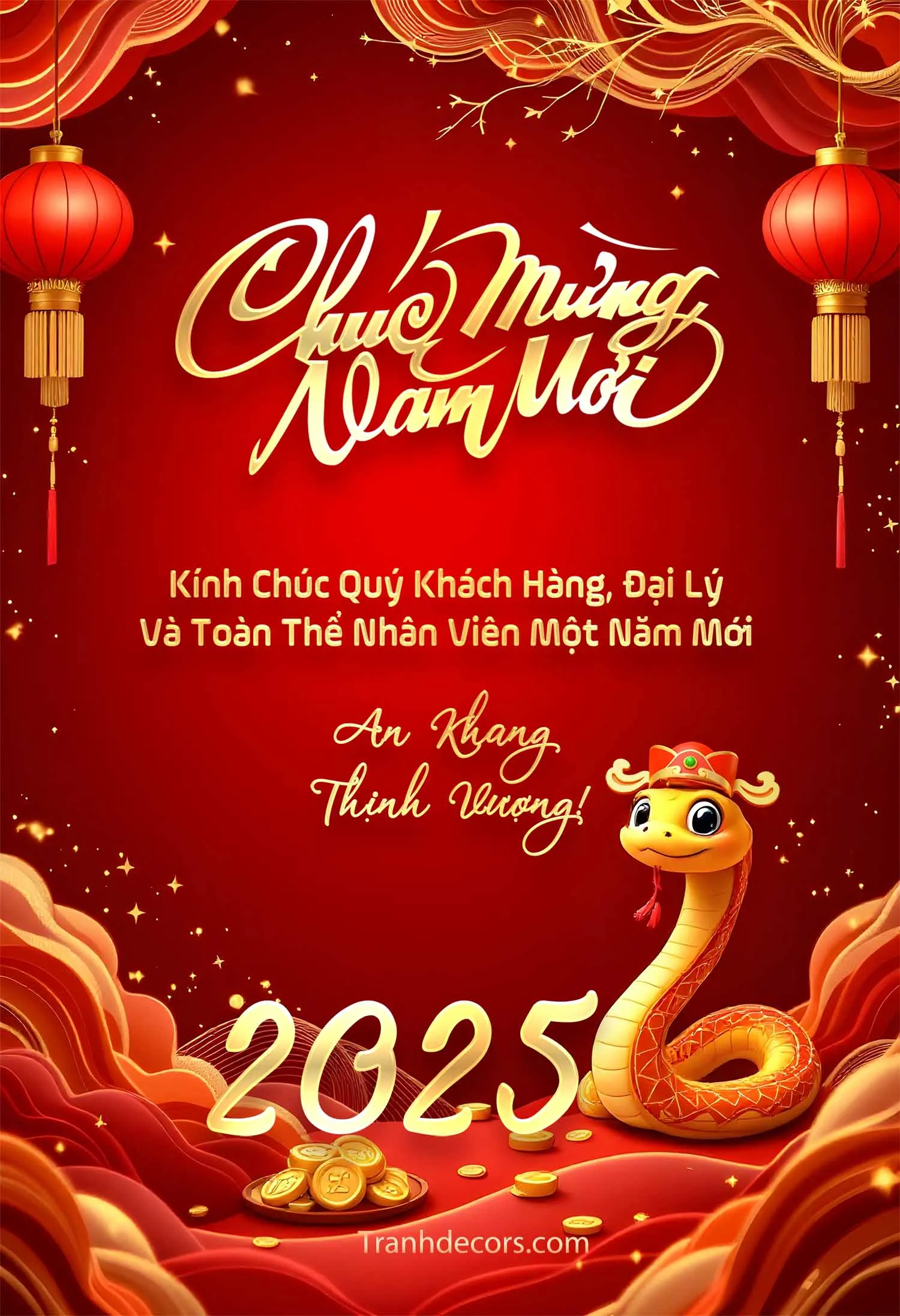 Thiệp chúc mừng năm mới 2025 với lời chúc an khang thịnh vượng