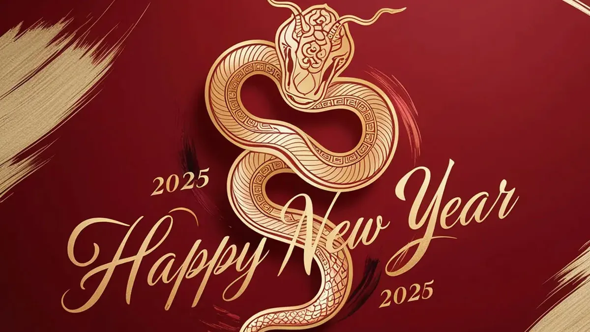 Thiệp chúc mừng năm mới 2025 tông màu vàng rực rỡ