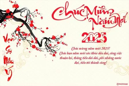 Thiệp chúc mừng 2025 với hình ảnh hoa đào báo xuân