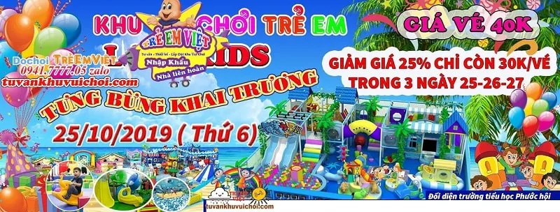 Banner khai trương với hình ảnh và màu sắc sinh động phù hợp cửa hàng trẻ em