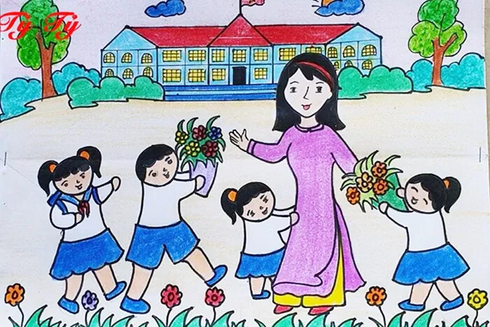 Tranh vẽ tặng cô nhân ngày Nhà giáo 20/11 đơn giản và ý nghĩa