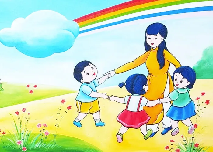 Mẫu tranh 20/11 đơn giản đẹp tặng cô hình ảnh dắt tay
