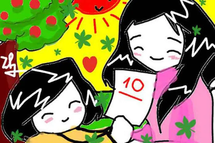 Bức tranh vẽ điểm 10 và bó hoa ý nghĩa tặng thầy cô
