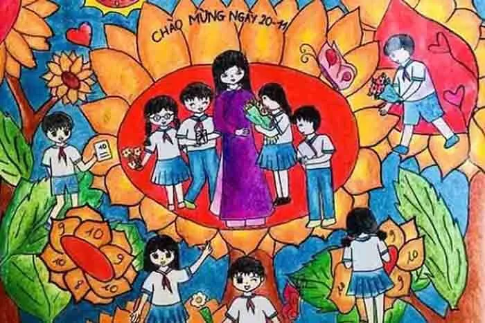 Tái hiện hình ảnh cô giáo và học trò qua nét vẽ đầy cảm xúc
