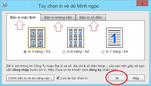 Tùy chọn mẫu in vé số Minh Ngọc