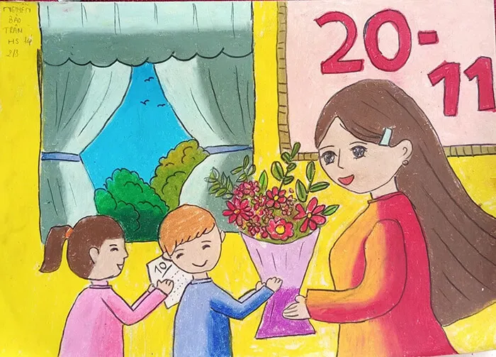 Mẫu tranh vẽ 20-11 đơn giản nhất thể hiện tri ân thầy cô