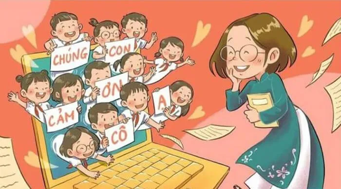 Vẽ tranh 20-11 bày tỏ lòng cảm ơn cô giáo đang đứng lớp