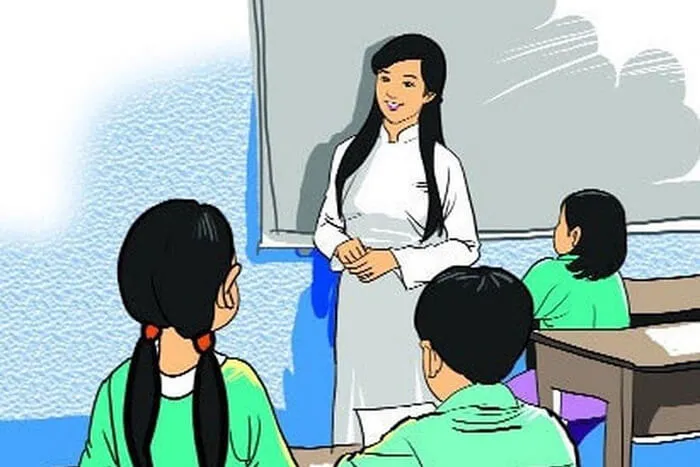 Hình ảnh cô giáo duyên dáng trong tà áo dài trắng trên bục giảng