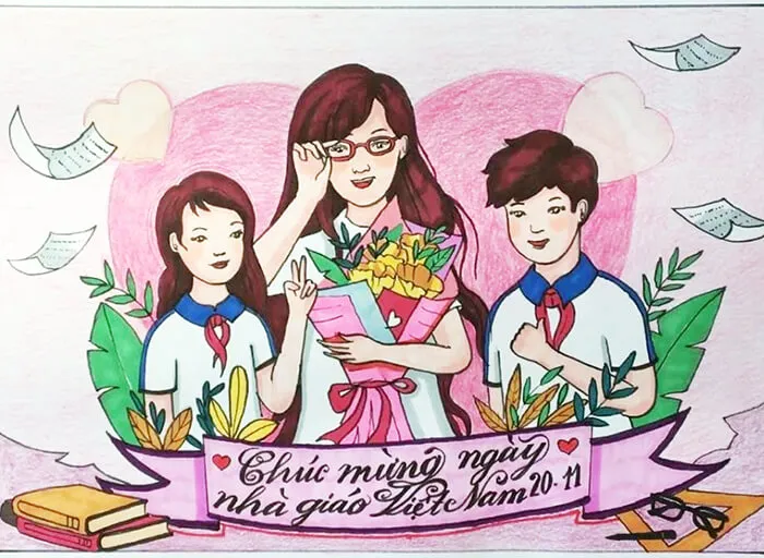 Tình cảm cô trò qua bức tranh tặng hoa ngày 20/11