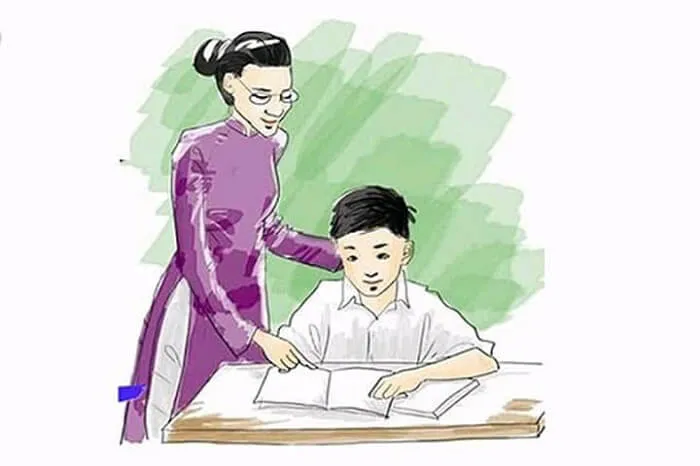 Ý tưởng vẽ tranh về sự ân cần chỉ dạy của cô giáo trên bục giảng