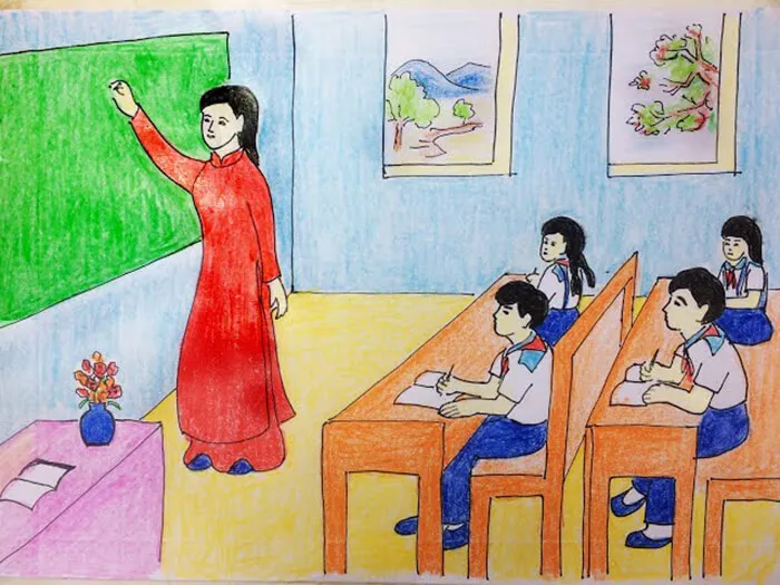 Cô giáo trên bục giảng qua nét vẽ ngộ nghĩnh của học sinh