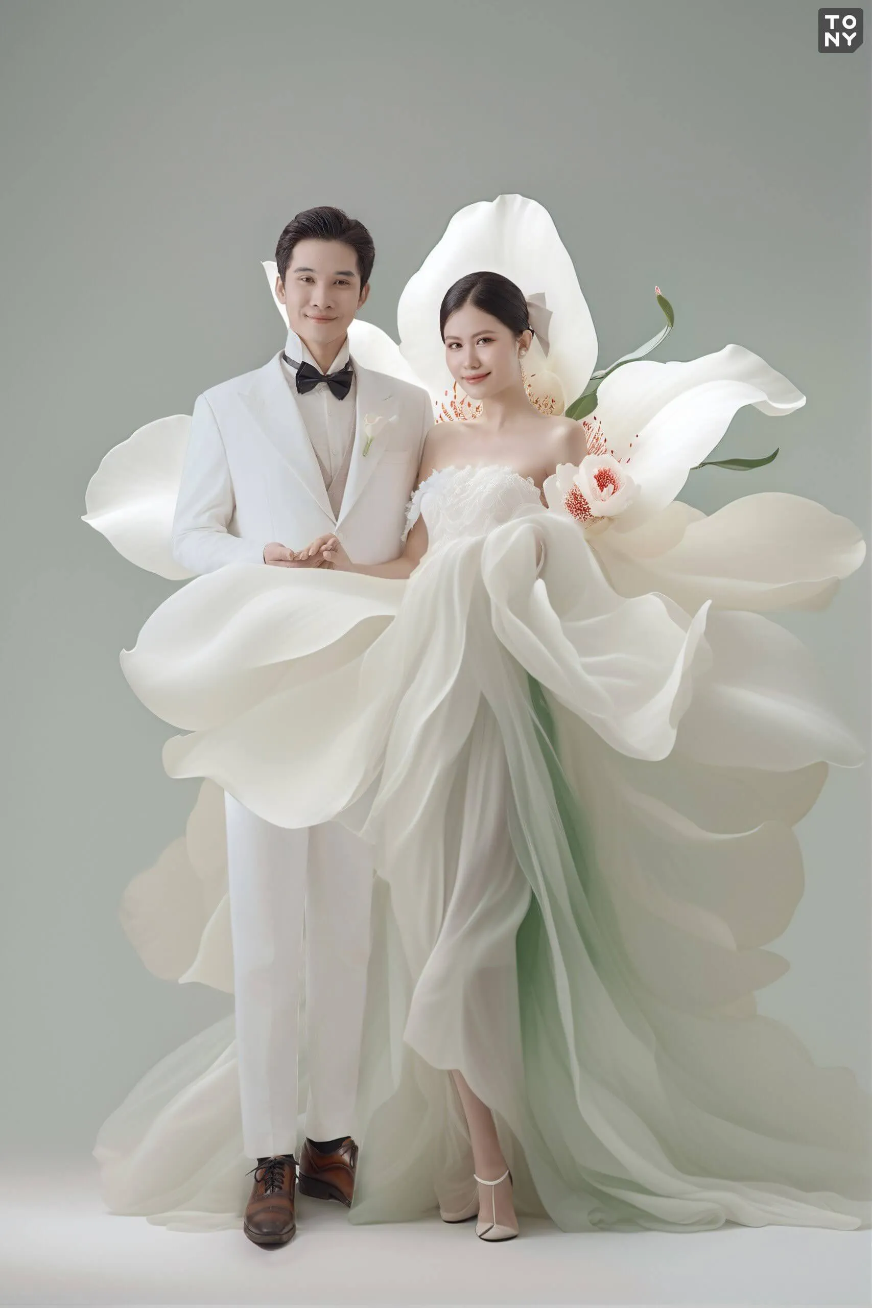 Cặp đôi chụp ảnh cưới đẹp trong studio với phong cách Hàn Quốc