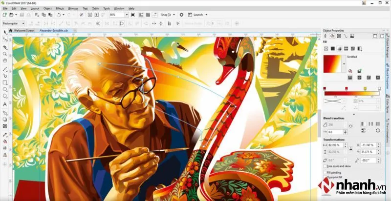 Giao diện phần mềm Corel thể hiện ưu điểm trực quan