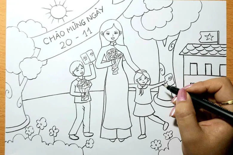 Vẽ thêm chi tiết và hoàn thiện nét phác thảo