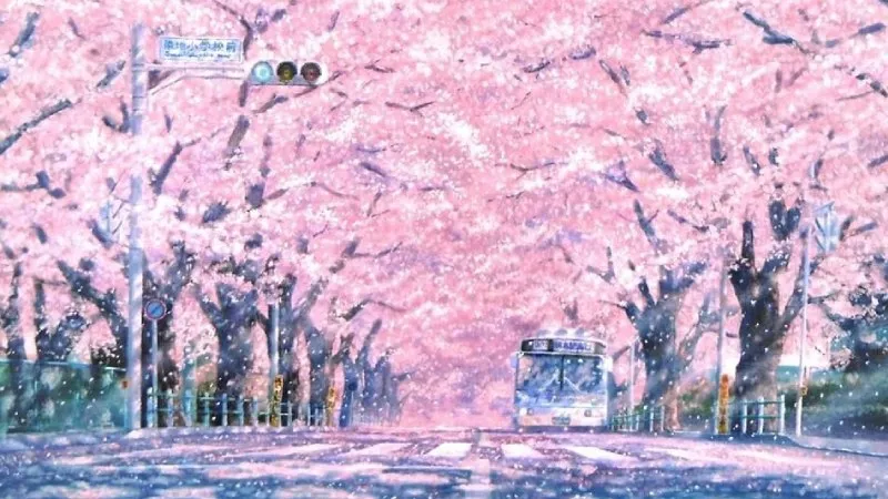 Hình ảnh hoa đào trong phong cách vẽ anime Nhật Bản