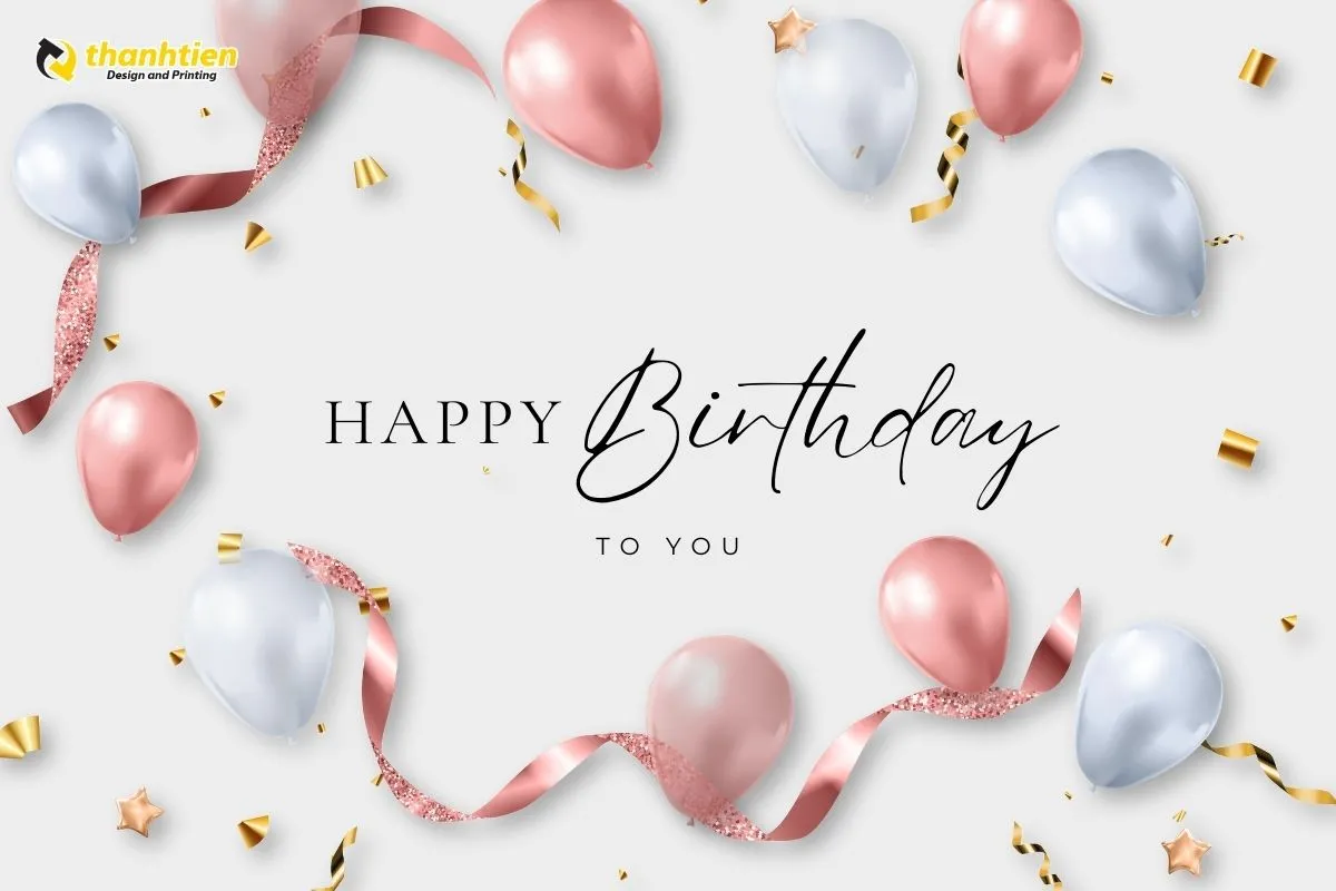 Background sinh nhật bé trai đơn giản với bóng bay và chữ &quot;Happy Birthday&quot;