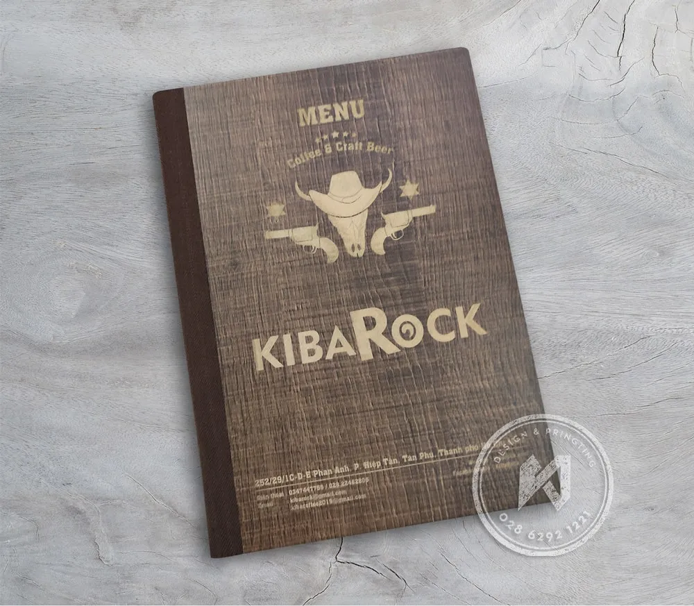 Bìa menu gỗ phối viền vải độc đáo