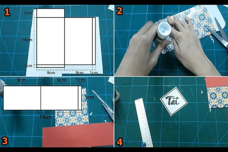 Các bước gấp và dán mép giấy tạo hình bao lì xì hoa văn