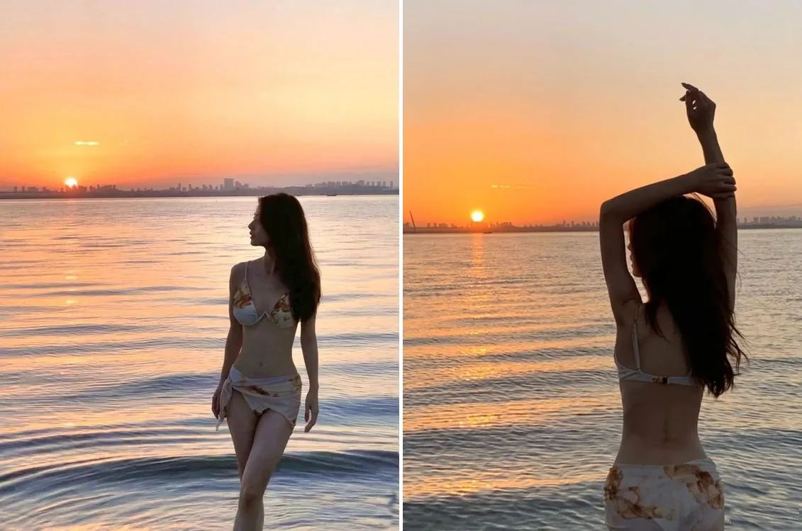 Ánh sáng bình minh hoặc hoàng hôn là lựa chọn hoàn hảo để chụp ảnh bikini trên biển